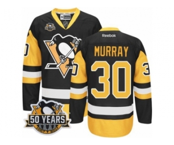 Men's Reebok Pittsburgh Penguins #30 Matt Murray Authentic Black Gold Third 50th Anniversary Patch NHL Jersey