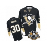 Men's Reebok Pittsburgh Penguins #30 Matt Murray Authentic Black Home 50th Anniversary Patch NHL Jersey