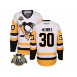 Men's Reebok Pittsburgh Penguins #30 Matt Murray Authentic White Away 50th Anniversary Patch NHL Jersey