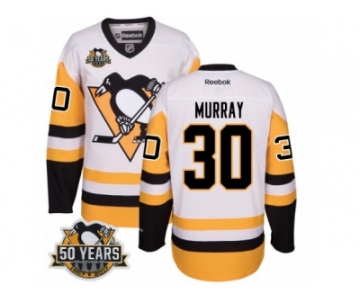 Men's Reebok Pittsburgh Penguins #30 Matt Murray Authentic White Away 50th Anniversary Patch NHL Jersey