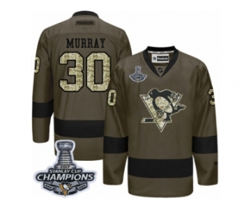 Men's Reebok Pittsburgh Penguins #30 Matt Murray Premier Green Salute to Service 2017 Stanley Cup Champions NHL Jersey