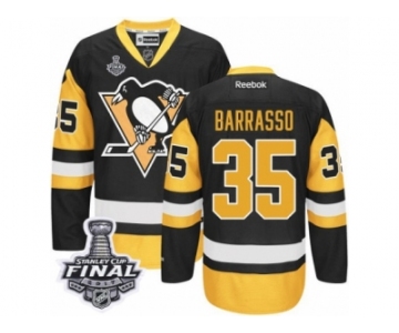 Men's Reebok Pittsburgh Penguins #35 Tom Barrasso Authentic Black Gold Third 2017 Stanley Cup Final NHL Jersey