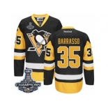 Men's Reebok Pittsburgh Penguins #35 Tom Barrasso Premier Black Gold Third 2017 Stanley Cup Champions NHL Jersey