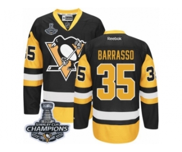 Men's Reebok Pittsburgh Penguins #35 Tom Barrasso Premier Black Gold Third 2017 Stanley Cup Champions NHL Jersey