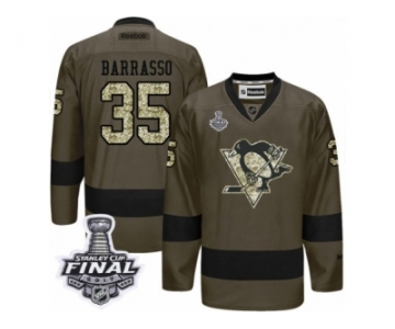 Men's Reebok Pittsburgh Penguins #35 Tom Barrasso Premier Green Salute to Service 2017 Stanley Cup Final NHL Jersey