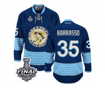 Men's Reebok Pittsburgh Penguins #35 Tom Barrasso Premier Navy Blue Third Vintage 2017 Stanley Cup Final NHL Jersey