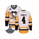 Men's Reebok Pittsburgh Penguins #4 Justin Schultz Premier White Away 2017 Stanley Cup Champions NHL Jersey