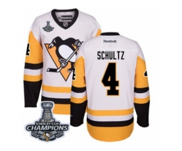 Men's Reebok Pittsburgh Penguins #4 Justin Schultz Premier White Away 2017 Stanley Cup Champions NHL Jersey