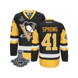 Men's Reebok Pittsburgh Penguins #41 Daniel Sprong Authentic Black Gold Third 2017 Stanley Cup Champions NHL Jersey