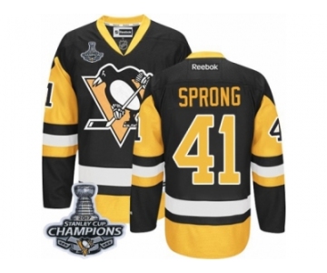 Men's Reebok Pittsburgh Penguins #41 Daniel Sprong Authentic Black Gold Third 2017 Stanley Cup Champions NHL Jersey