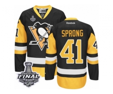 Men's Reebok Pittsburgh Penguins #41 Daniel Sprong Authentic Black Gold Third 2017 Stanley Cup Final NHL Jersey