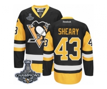 Men's Reebok Pittsburgh Penguins #43 Conor Sheary Authentic Black Gold Third 2017 Stanley Cup Champions NHL Jersey