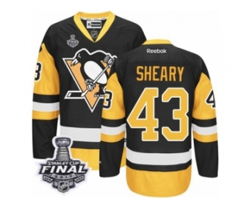 Men's Reebok Pittsburgh Penguins #43 Conor Sheary Authentic Black Gold Third 2017 Stanley Cup Final NHL Jersey