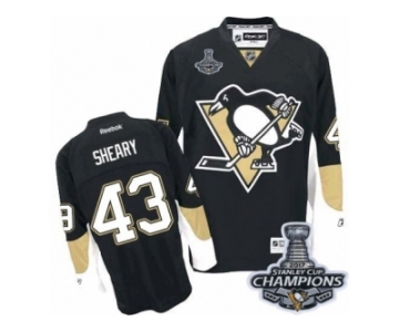 Men's Reebok Pittsburgh Penguins #43 Conor Sheary Authentic Black Home 2017 Stanley Cup Champions NHL Jersey