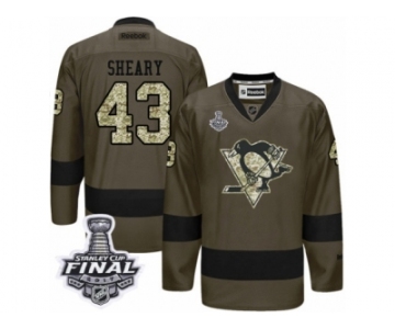 Men's Reebok Pittsburgh Penguins #43 Conor Sheary Authentic Green Salute to Service 2017 Stanley Cup Final NHL Jersey