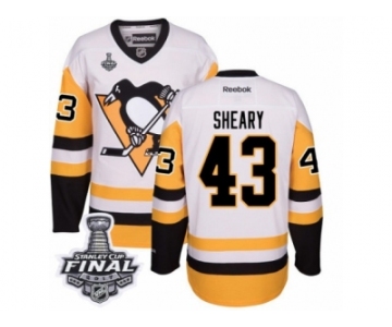 Men's Reebok Pittsburgh Penguins #43 Conor Sheary Authentic White Away 2017 Stanley Cup Final NHL Jersey