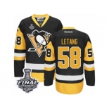 Men's Reebok Pittsburgh Penguins #58 Kris Letang Authentic Black Gold Third 2017 Stanley Cup Final NHL Jersey