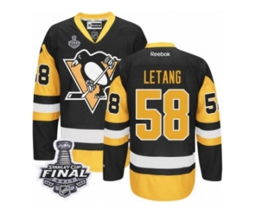 Men's Reebok Pittsburgh Penguins #58 Kris Letang Authentic Black Gold Third 2017 Stanley Cup Final NHL Jersey