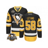 Men's Reebok Pittsburgh Penguins #58 Kris Letang Authentic Black Gold Third 50th Anniversary Patch NHL Jersey