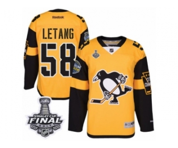 Men's Reebok Pittsburgh Penguins #58 Kris Letang Authentic Gold 2017 Stadium Series 2017 Stanley Cup Final NHL Jersey