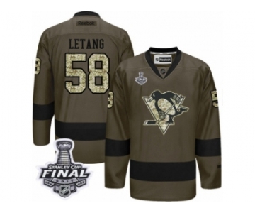 Men's Reebok Pittsburgh Penguins #58 Kris Letang Authentic Green Salute to Service 2017 Stanley Cup Final NHL Jersey