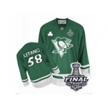 Men's Reebok Pittsburgh Penguins #58 Kris Letang Authentic Green St Patty's Day 2017 Stanley Cup Final NHL Jersey