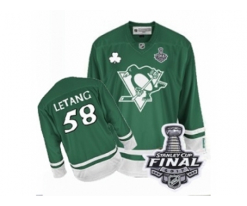 Men's Reebok Pittsburgh Penguins #58 Kris Letang Authentic Green St Patty's Day 2017 Stanley Cup Final NHL Jersey