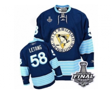 Men's Reebok Pittsburgh Penguins #58 Kris Letang Authentic Navy Blue Third Vintage 2017 Stanley Cup Final NHL Jersey