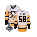 Men's Reebok Pittsburgh Penguins #58 Kris Letang Authentic White Away 2017 Stanley Cup Final NHL Jersey