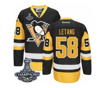 Men's Reebok Pittsburgh Penguins #58 Kris Letang Premier Black Gold Third 2017 Stanley Cup Champions NHL Jersey