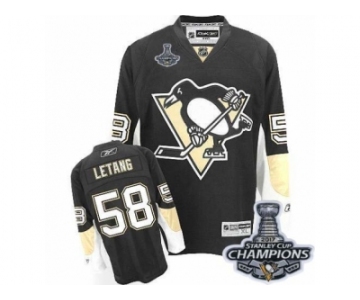 Men's Reebok Pittsburgh Penguins #58 Kris Letang Premier Black Home 2017 Stanley Cup Champions NHL Jersey