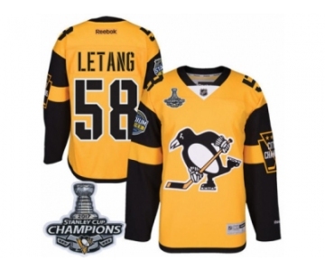 Men's Reebok Pittsburgh Penguins #58 Kris Letang Premier Gold 2017 Stadium Series 2017 Stanley Cup Champions NHL Jersey