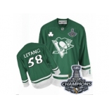 Men's Reebok Pittsburgh Penguins #58 Kris Letang Premier Green St Patty's Day 2017 Stanley Cup Champions NHL Jersey