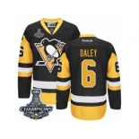 Men's Reebok Pittsburgh Penguins #6 Trevor Daley Authentic Black Gold Third 2017 Stanley Cup Champions NHL Jersey