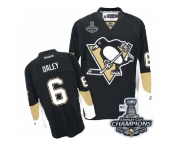 Men's Reebok Pittsburgh Penguins #6 Trevor Daley Premier Black Home 2017 Stanley Cup Champions NHL Jersey