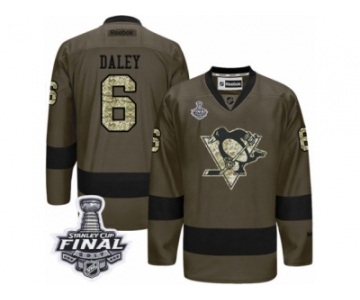 Men's Reebok Pittsburgh Penguins #6 Trevor Daley Premier Green Salute to Service 2017 Stanley Cup Final NHL Jersey