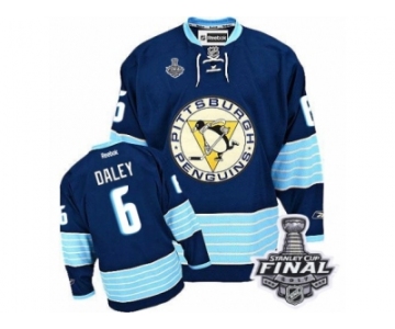 Men's Reebok Pittsburgh Penguins #6 Trevor Daley Premier Navy Blue Third Vintage 2017 Stanley Cup Final NHL Jersey