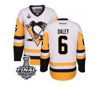 Men's Reebok Pittsburgh Penguins #6 Trevor Daley Premier White Away 2017 Stanley Cup Final NHL Jersey