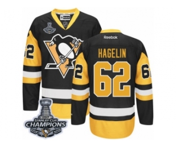 Men's Reebok Pittsburgh Penguins #62 Carl Hagelin Premier Black Gold Third 2017 Stanley Cup Champions NHL Jersey