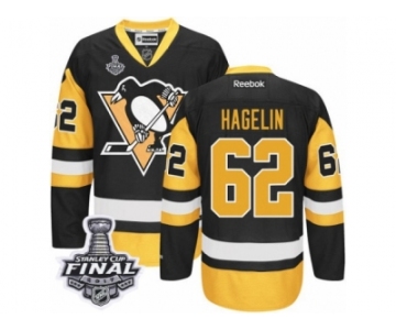 Men's Reebok Pittsburgh Penguins #62 Carl Hagelin Premier Black Gold Third 2017 Stanley Cup Final NHL Jersey