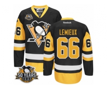 Men's Reebok Pittsburgh Penguins #66 Mario Lemieux Authentic Black Gold Third 50th Anniversary Patch NHL Jersey