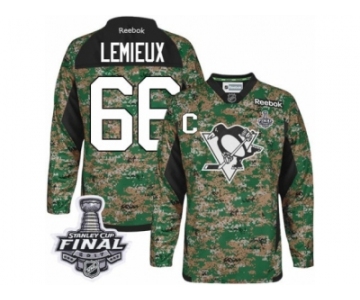 Men's Reebok Pittsburgh Penguins #66 Mario Lemieux Authentic Camo Veterans Day Practice 2017 Stanley Cup Final NHL Jersey