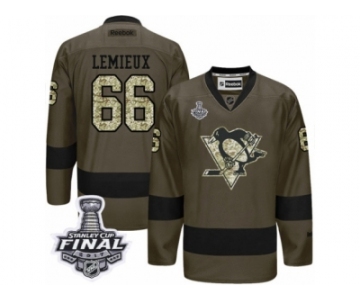 Men's Reebok Pittsburgh Penguins #66 Mario Lemieux Authentic Green Salute to Service 2017 Stanley Cup Final NHL Jersey