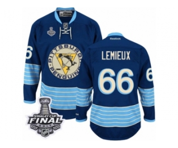 Men's Reebok Pittsburgh Penguins #66 Mario Lemieux Authentic Navy Blue Third Vintage 2017 Stanley Cup Final NHL Jersey