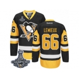 Men's Reebok Pittsburgh Penguins #66 Mario Lemieux Premier Black Gold Third 2017 Stanley Cup Champions NHL Jersey