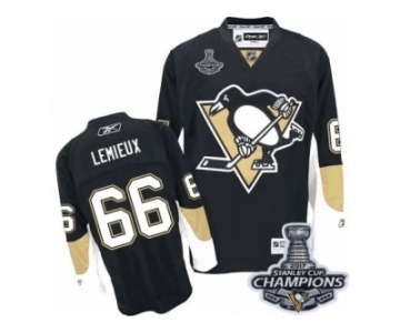 Men's Reebok Pittsburgh Penguins #66 Mario Lemieux Premier Black Home 2017 Stanley Cup Champions NHL Jersey