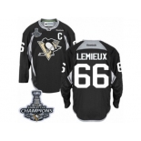 Men's Reebok Pittsburgh Penguins #66 Mario Lemieux Premier Black Practice 2017 Stanley Cup Champions NHL Jersey