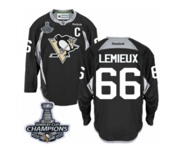 Men's Reebok Pittsburgh Penguins #66 Mario Lemieux Premier Black Practice 2017 Stanley Cup Champions NHL Jersey