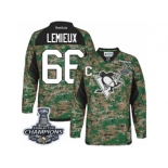 Men's Reebok Pittsburgh Penguins #66 Mario Lemieux Premier Camo Veterans Day Practice 2017 Stanley Cup Champions NHL Jersey