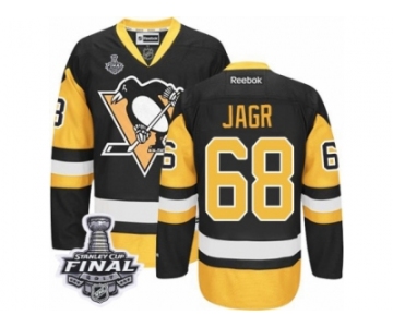 Men's Reebok Pittsburgh Penguins #68 Jaromir Jagr Authentic Black Gold Third 2017 Stanley Cup Final NHL Jersey